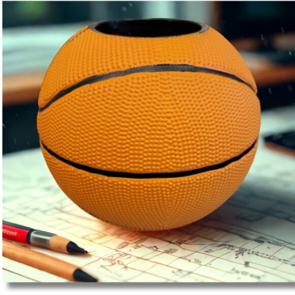 3D Printed Basketball Pencil Holder, Brown Desk Organizer, 5.3″ Unique Office D - Picture 1 of 5